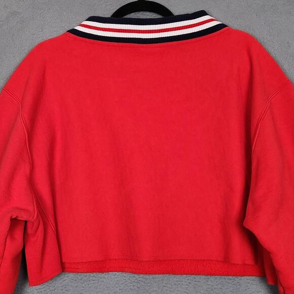 Champion Reverse Weave Sweatshirt Womens Large Red Cropped V-Neck Pullover - Picture 9 of 13